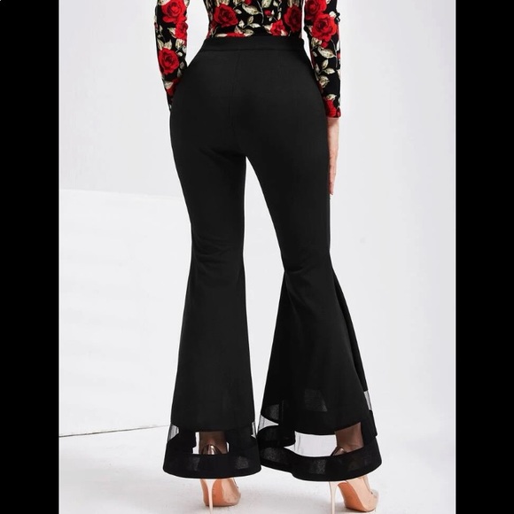 Pants - Mesh Insert Flare Leg Pants - Gorgeous